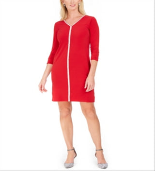 JM Collection Women's 3/4 Sleeve Above the Knee Shift Dress Red Size X-Small