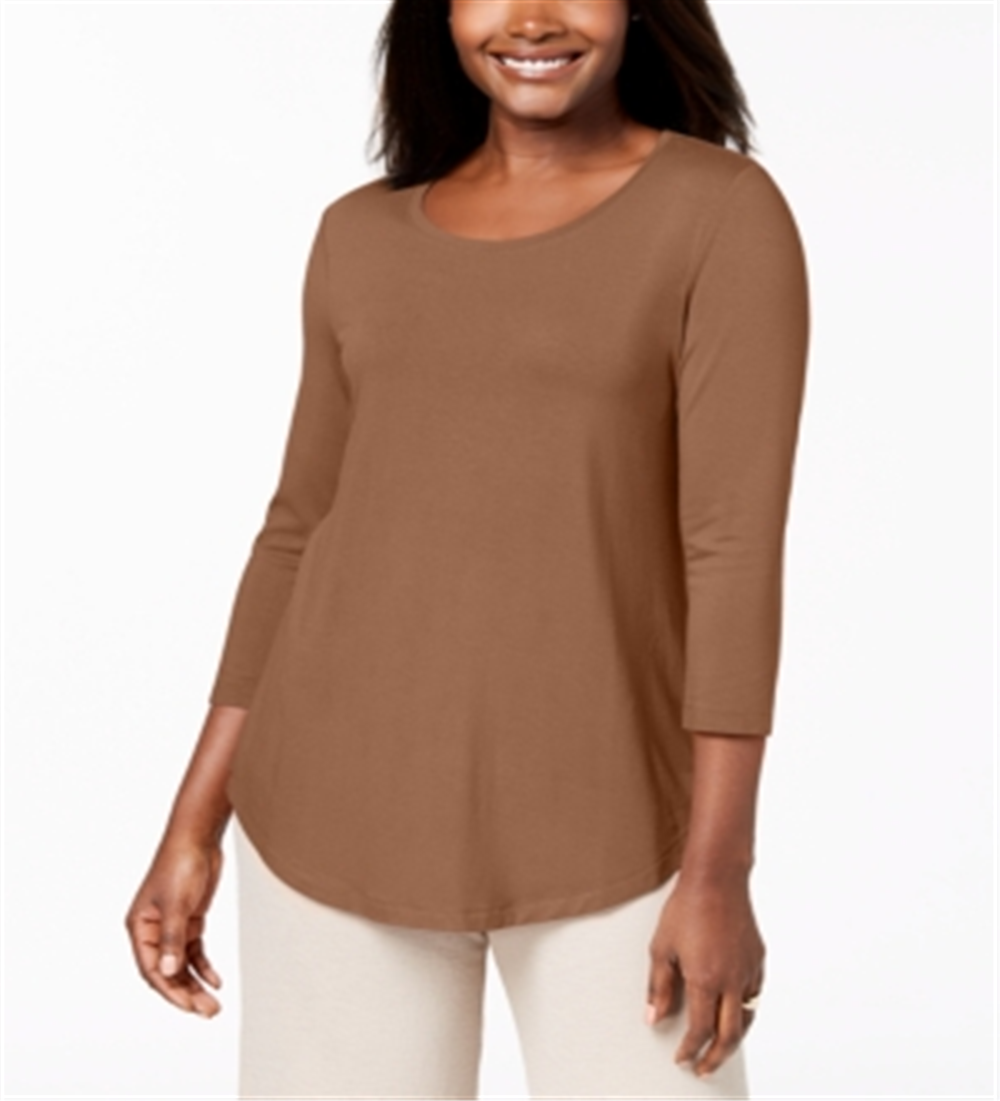JM Collection Women's Three Quarter Sleeve Top Brown Size Petite
