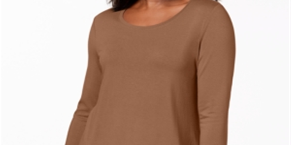 JM Collection Women's Three Quarter Sleeve Top Brown Size Petite
