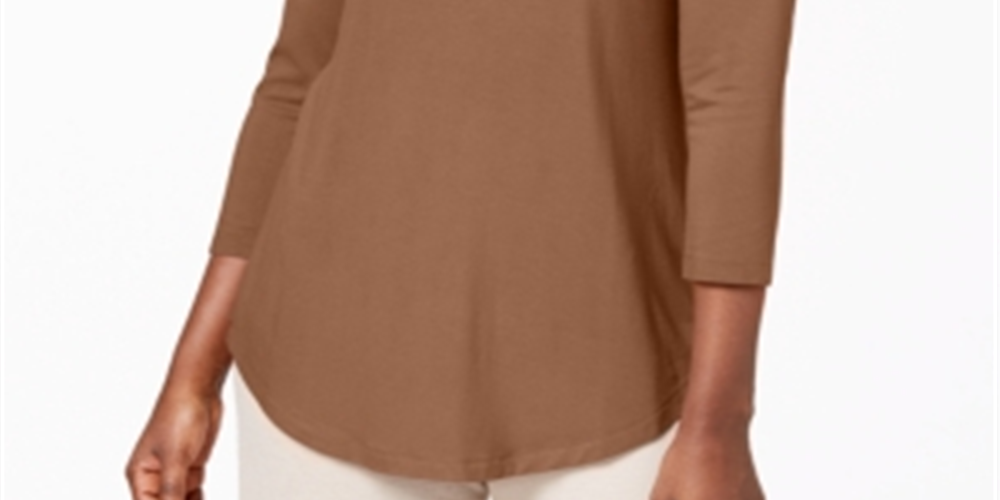 JM Collection Women's Three Quarter Sleeve Top Brown Size Petite