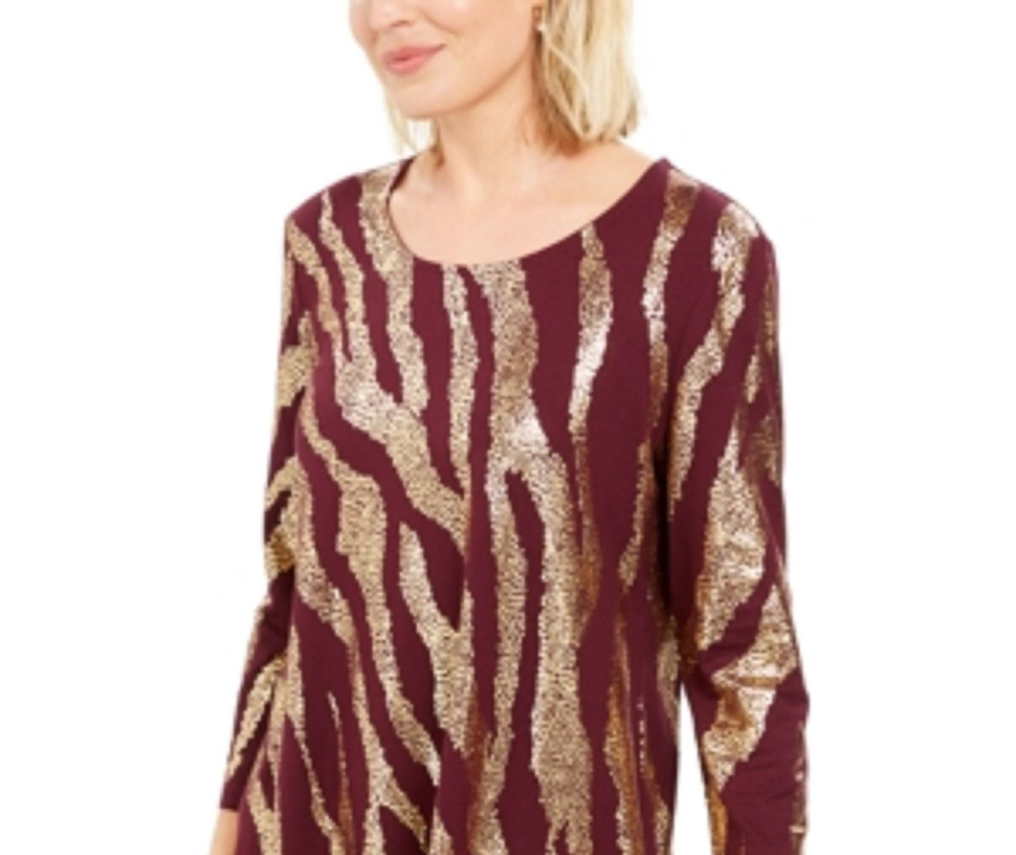 Jm Collection Women's Metallic-Print Top Size Petite