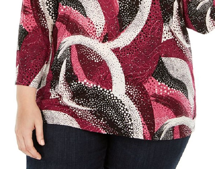 JM Collection Women's Plus Gel Dot Jacquard Printed Top Pink Size 0X