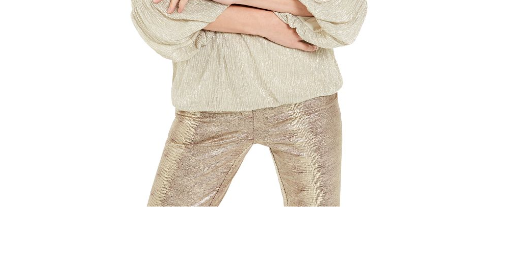 Alfani Women's Metallic 3/4 Sleeve Top Beige Size Medium