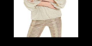 Alfani Women's Metallic 3/4 Sleeve Top Beige Size Medium