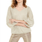 Alfani Women's Metallic 3/4 Sleeve Top Beige Size Medium