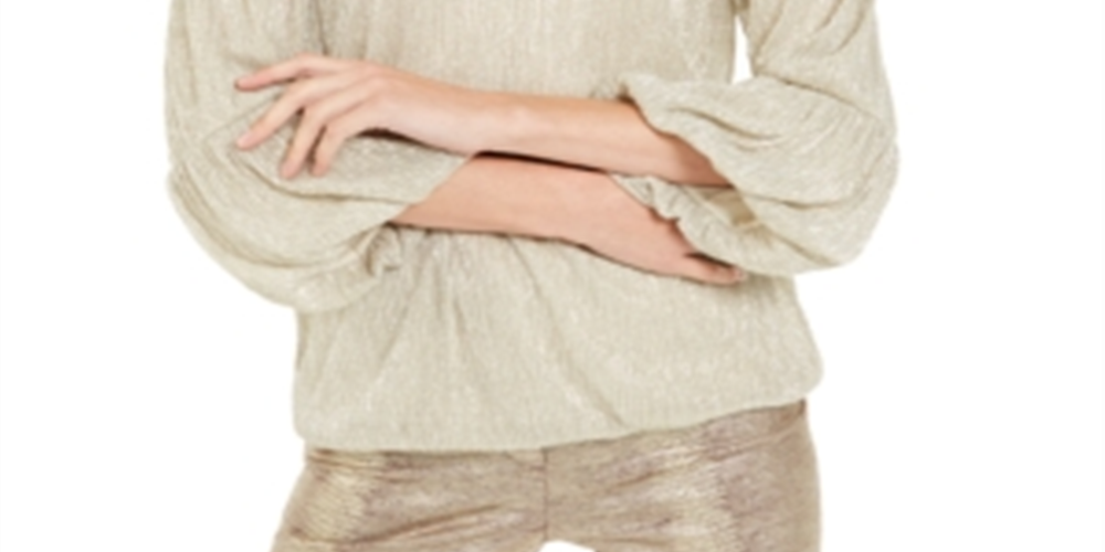 Alfani Women's Metallic 3/4 Sleeve Top Beige Size Medium