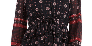 Style & Co Women's Black Tie Waist Peasant Blouse Size X-Small