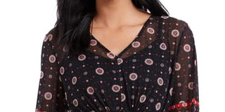 Style & Co Women's Black Tie Waist Peasant Blouse Size X-Small