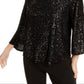 Alfani Women's Sequined Bell Sleeve Top Black Size Large