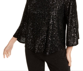 Alfani Women's Sequined Bell Sleeve Top Black Size Large