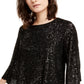 Alfani Women's Sequined Bell Sleeve Top Black Size Large