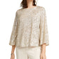 Alfani Women's Sequined Bell Sleeve Top Brown Size Petite Medium