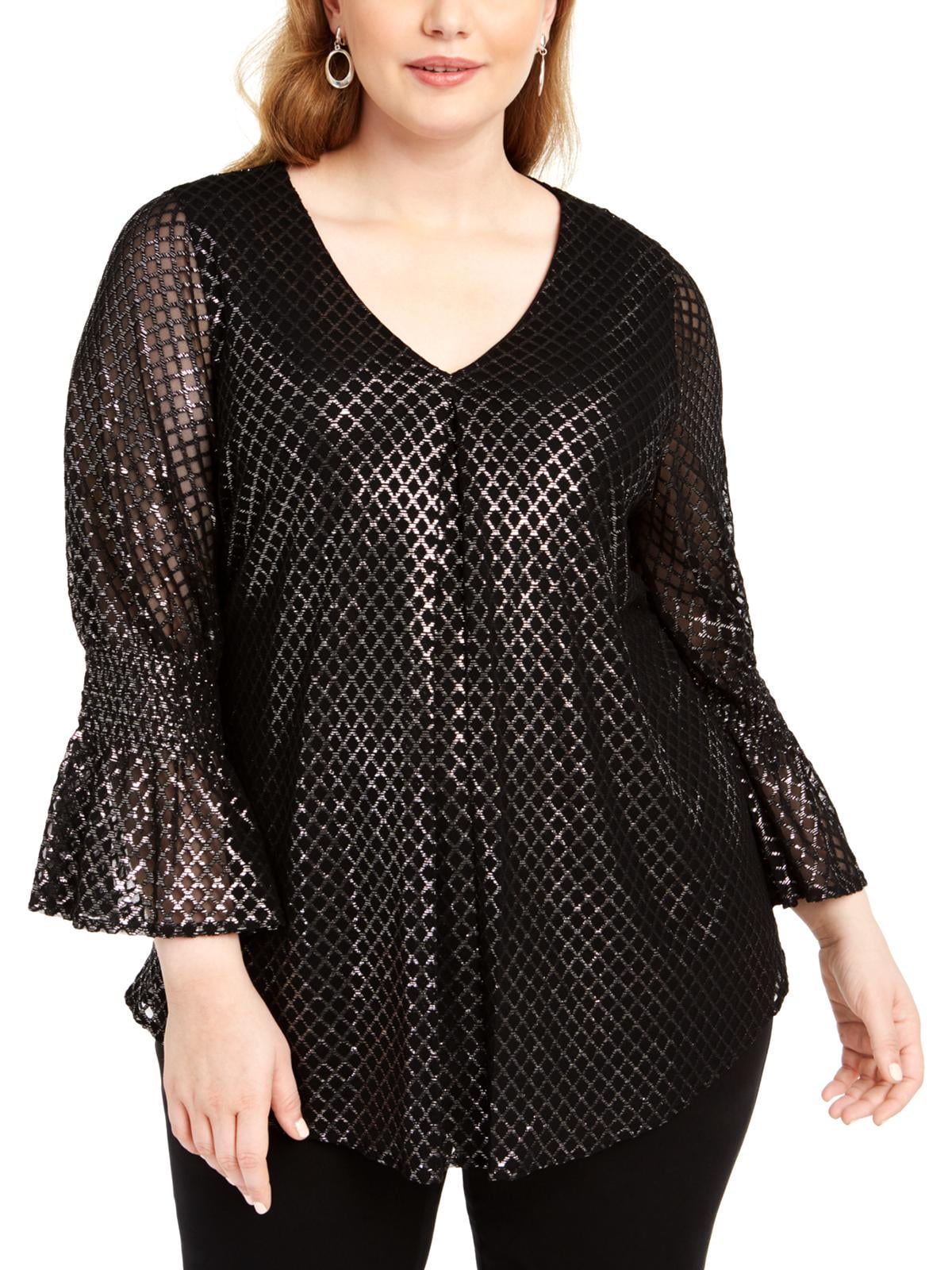 Alfani Women's Plus Size Metallic-Print Top Size 0X