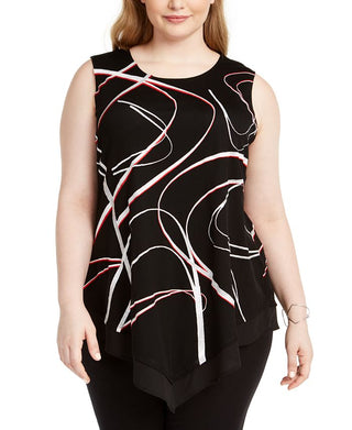 Alfani Women's Plus Sleeveless Printed Asymmetric Top Black Size 2X