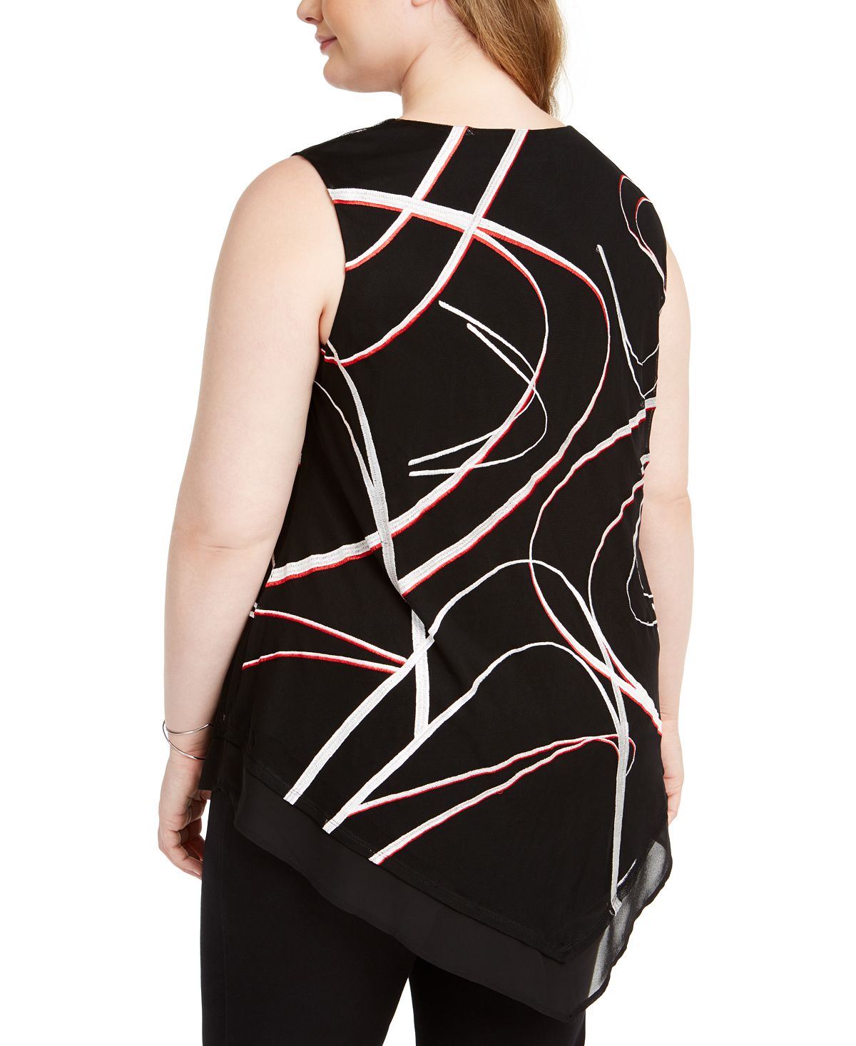 Alfani Women's Plus Sleeveless Printed Asymmetric Top Black Size 2X
