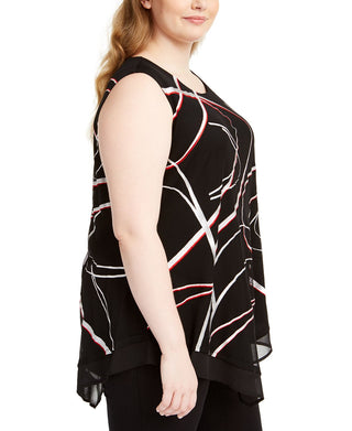 Alfani Women's Plus Sleeveless Printed Asymmetric Top Black Size 2X