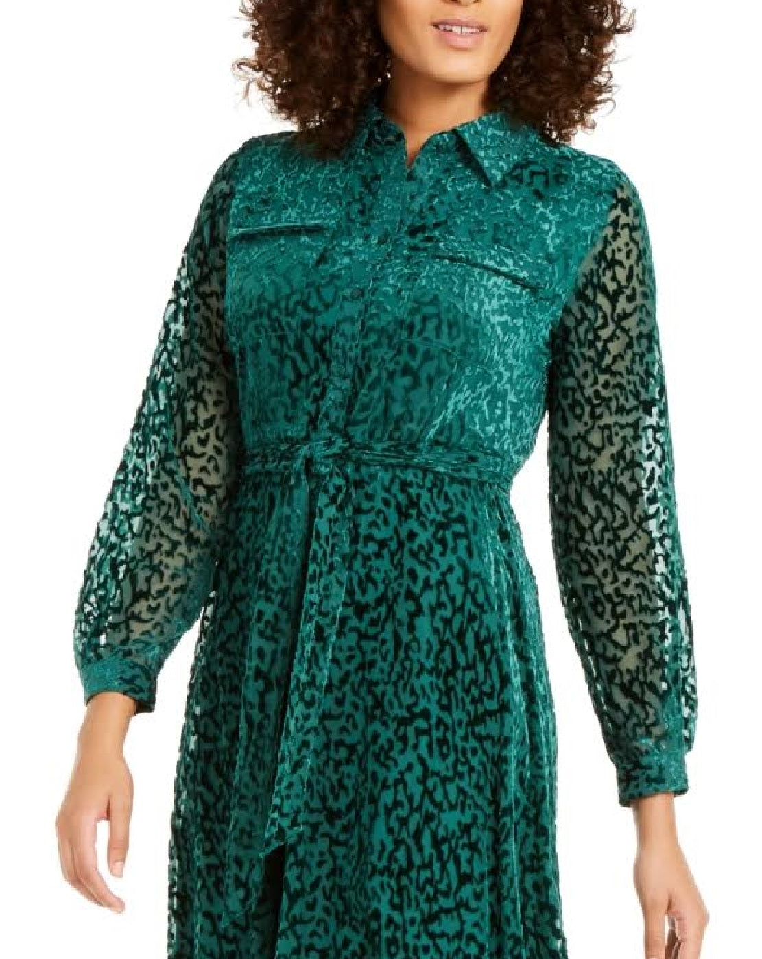 Alfani Women's Velvet Burnout Belted Shirtdress Green Size 18