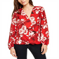INC International Concepts Women's Red Floral Print Surplice Top Size Petite Small