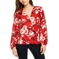INC International Concepts Women's Red Floral Print Surplice Top Size Petite Small