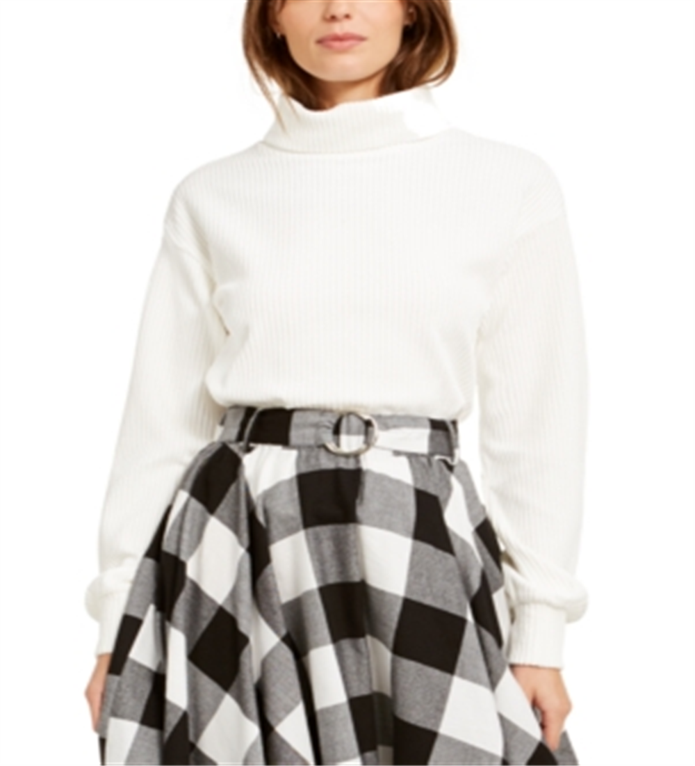 Bar III Women's Long Sleeve Turtle Neck Sweater White Size Small
