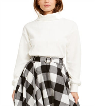 Bar III Women's Long Sleeve Turtle Neck Sweater White Size Small