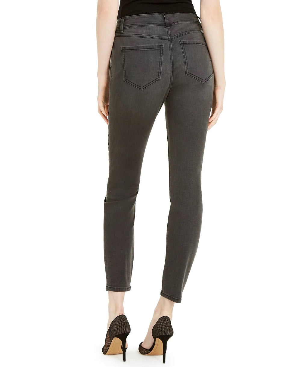 INC International Concepts Women's Flocked Leopard Print Skinny Jeans Black Size 6