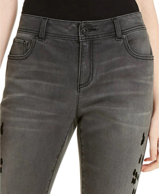 INC International Concepts Women's Flocked Leopard Print Skinny Jeans Black Size 6