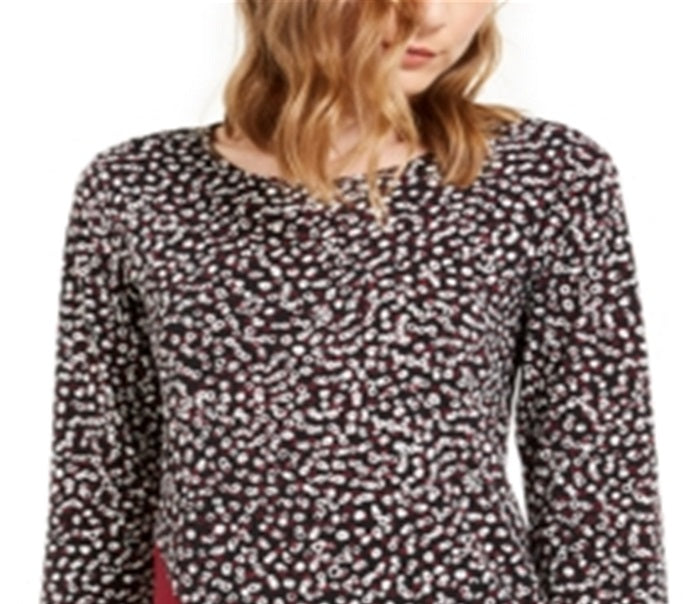 Alfani Women's Printed & Velvet Asymmetrical Top Black Size Small