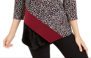 Alfani Women's Printed & Velvet Asymmetrical Top Black Size Small