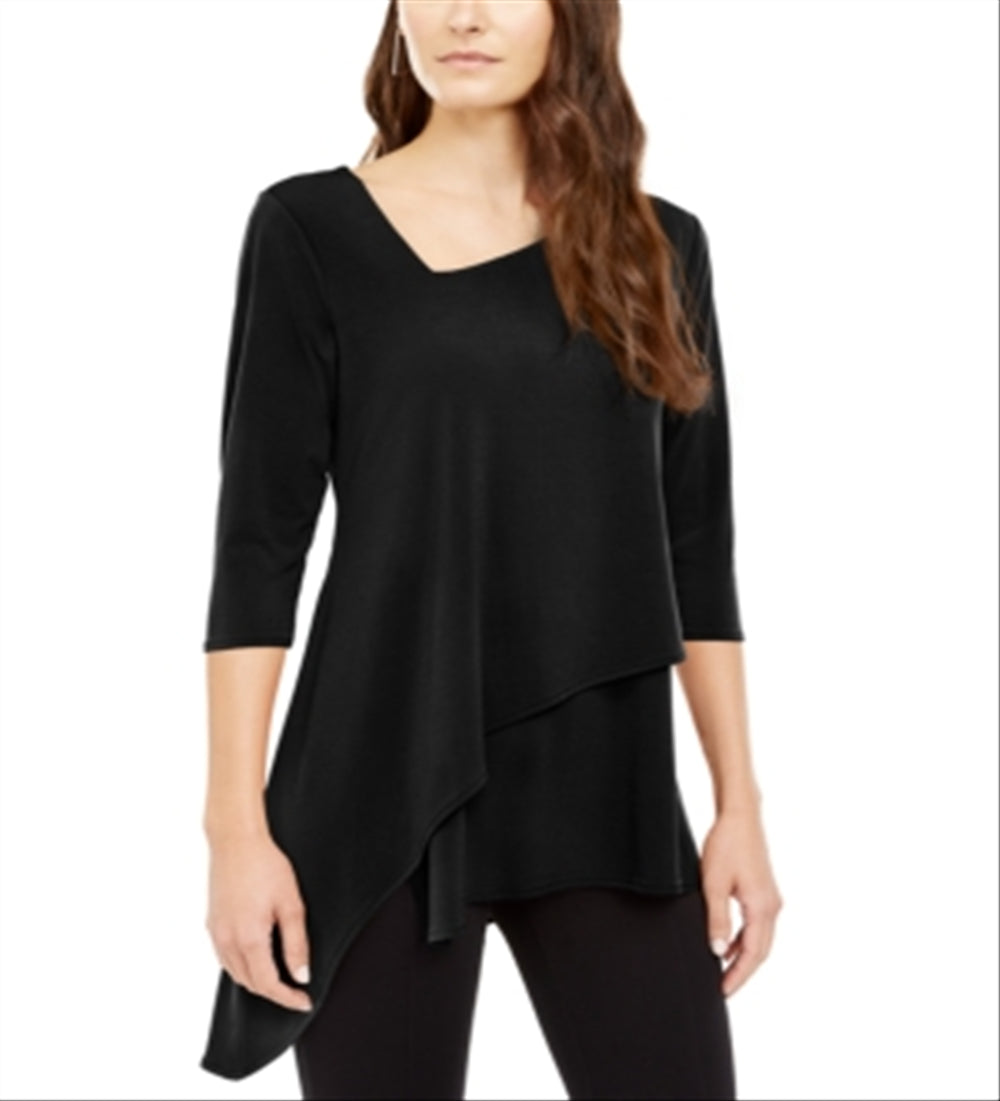 Alfani Women's Asymmetrical Envelope Hem Top Black Size Petite XL