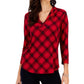 Charter Club Women's Plaid 3/4 Sleeve Top Red Size Petite Medium