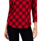 Charter Club Women's Plaid 3/4 Sleeve Top Red Size Petite Medium