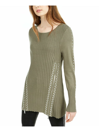 Bar III Women's Zippered Studded Sweater Green Size Small