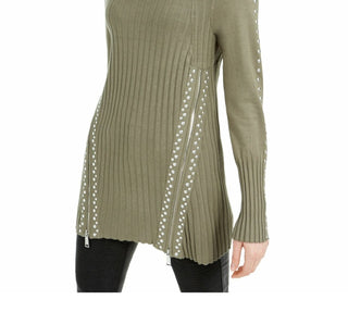 Bar III Women's Zippered Studded Sweater Green Size Small