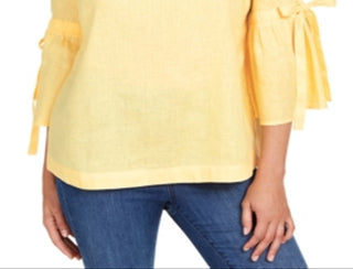 Charter Club Women's Linen Bell Sleeve Top Yellow Size X-Small