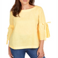Charter Club Women's Linen Bell Sleeve Top Yellow Size X-Small