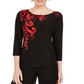JM Collection Women's Printed Jacquard Top Black Size X-Small