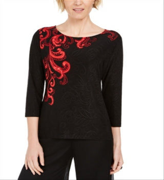 JM Collection Women's Printed Jacquard Top Black Size X-Small