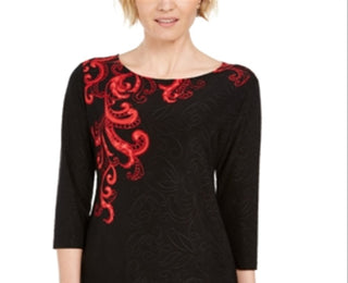 JM Collection Women's Printed Jacquard Top Black Size X-Small