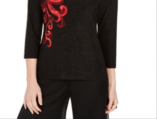 JM Collection Women's Printed Jacquard Top Black Size X-Small