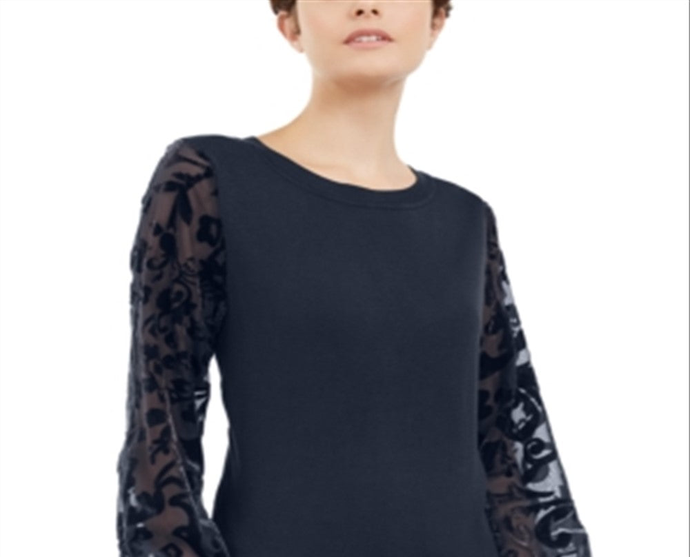 INC International Concepts Women's Velvet Burnout Sleeve Sweater Blue Size Medium