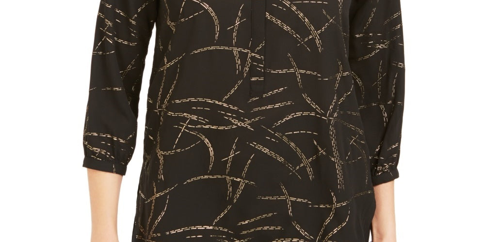 Jm Collection Women's Printed Pleated-Back Blouse Size S