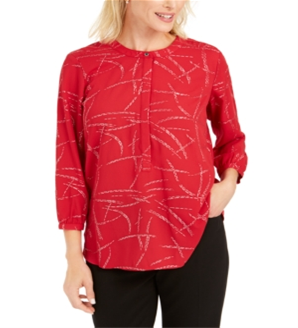 JM Collection Women's Amore Brushed Gel Printed Pleated Back Blouse Red Size XX-Large