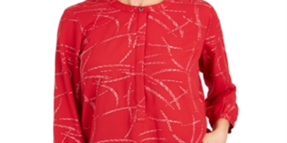 JM Collection Women's Amore Brushed Gel Printed Pleated Back Blouse Red Size XX-Large