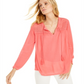Charter Club Women's Tassel Tie Eyelet Linen Top Red Size X-Small