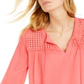 Charter Club Women's Tassel Tie Eyelet Linen Top Red Size X-Small