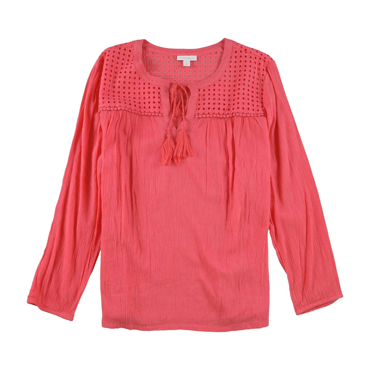 Charter Club Women's Tassel Peasant Blouse Coral Size X-Large