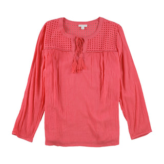 Charter Club Women's Tassel Peasant Blouse Coral Size X-Large