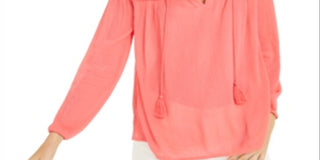 Charter Club Women's Tassel Peasant Blouse Coral Size X-Large