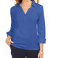 Karen Scott Women's Split Neck Point Collar Top Blue Size Petite